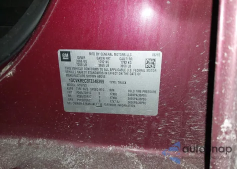 2015 Chevrolet Silverado 1500 1Lt z USA, uszkodzony, nr VIN 1GCVKREC3FZ348399